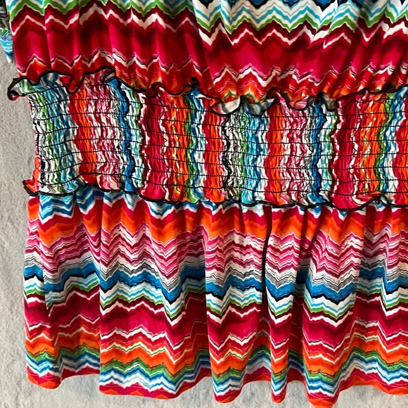 La Blanca Women's Smocked Waist Swim Cover Up Beach Dress Multicolor Chevron S - Picture 8 of 10